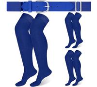 Hicarer 3 Pairs Football Socks over the Knee Set Extra Long Baseball Socks Softball Socks with Belt for Youth Men Women(Small,Blue)