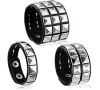 Hicarer 3 Pieces Halloween Leather Punk Bracelet for Men Women 80s Goth Rock Wristband Cuff Bangle Unisex for Party Favors Accessories