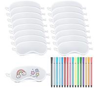 Hicarer 33 Pcs Eye Mask Sleepover Party Supplies, 16 Pcs Sublimation Masks Sleep Shade Blindfold Eyes Covering, 16 Fabric Marker Pens, a Bag DIY for Travel Sleepover Party Supply(White)