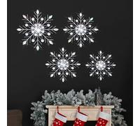 Hicarer 4 Pcs 12" 10" 8" Snowflake Metal Wall Art Rhinestones 3D Decor Christmas Silver Hanging Metal Artwork Wall Decor Glitter Crafts Snowflake Decorations for Home Living Room Office(Snowflake)