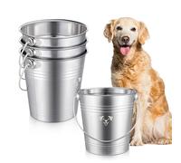Hicarer 4 Pcs 2 Quart Stainless Steel Dog Water Bucket, Heavy Duty Stainless Steel Bucket Water Pails for Dogs Pets, Kennels Farms Fences, Silver