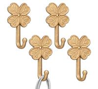 Hicarer 4 Pcs 4 Inch Gold Four-Leaf Clover Wall Hooks Antique Brass Cast Iron Coat Hooks Heavy Duty Vintage Decorative Hook for Entryway, Kitchen, Bathroom, Towel Hook, Key Holder