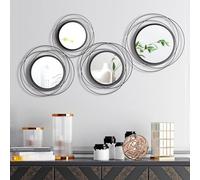 Hicarer 4 Pcs Decorative Round Modern Circle Mirror Wall Art Ring Metal Mirror Wall Mounted for Bedroom, Living Room, Entryway, Dining Room, Hallway (Black)