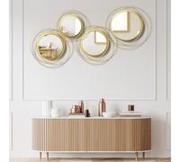 Hicarer 4 Pcs Decorative Wall Mirror Round Modern Mirror Gold Circle Mirror Wall Art Ring Metal Mirror Wall Decor Wall Mounted Mirror for Bedroom Living Room Entryway Dining Room Hallway
