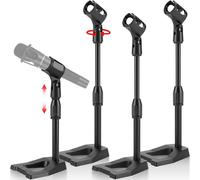 Hicarer 4 Pcs Desktop Microphone Stand Adjustable Height U Shape Weighted Base Stand with Mic Clips 5/8" Screw Adapter Mic Holder for Dynamic Microphones Podcast Recording Streaming Lectures(Black)