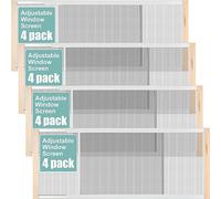 Hicarer 4 Pcs Expandable Window Screen Adjustable Sliding Window Screen Mesh with Zinc Plated Rails and Varnished Wood Ends Replacement Window Screens for Home(18 Inches High x 25-45 Inches Wide)