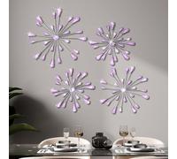 Hicarer 4 Pcs Starburst Wall Decor Bling Wall Art Crystal Teardrop 3D Hanging Rhinestone Radial Metal Artwork Modern Accent Sculptures Decorations for Living Room Home Office Bedroom(Purple)