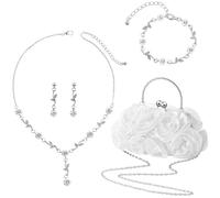 Hicarer 5 Pcs Women Rose Clutch Purse Rose Jewelry Set Evening Handbag Gold Necklace Earrings Bracelet for Wedding Gifts, One Size