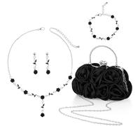 Hicarer 5 Pcs Women Rose Clutch Purse Rose Jewelry Set Evening Handbag Gold Necklace Earrings Bracelet for Wedding Gifts, One Size, Metal