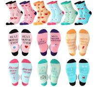 Hicarer 6 Pairs Women Novelty Nurse Socks with Sayings on the Bottom Funny Appreciation Gift for Nurse Day Thanksgiving Day Graduation, Size 6-12