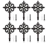 Hicarer 6 Pcs Rustic Cast Iron Wall Hooks Vintage Victorian Coat Hooks Black Gothic Metal Hangers Heavy Duty Wall Hanger Farmhouse Decorative for Entryway Bathroom Kitchen, Mounting Hardware Included