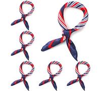 Hicarer 6 Pcs Sailor Nautical Square Red White and Blue Scarf Imitated Silk Sailor Neck Scarf for Women Ladies Stewardess(Fresh Style)