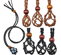 Hicarer 6 Pieces D20 Necklace Cord Empty Stone Holder Empty Necklace Holder Quartz Crystal Stone Cord, 3 Sizes Adjustable Cage Fish Netted for DIY Jewelry Making(Black,Brown)