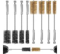 Hicarer 8 Pcs Stainless Steel & Copper Wire Brush for Drill Bore Brush Set with Hex Shank Handle Wire Brushes for Drill Ports Tubes Bearings Cleaning Parts Attachments and More, 3/8", 1/2", 3/4", 7/8"