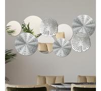Hicarer 9 Pcs Wall Decor Circle Mirrors Metal Home Decor Wall Decorative Modern Round Accent Wall Art Sculpture Hanging Decorations for Living Room Office Bedroom Kitchen (Silver)