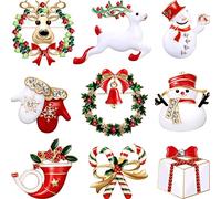 Hicarer 9 Pieces Christmas Brooch Pins Set with Rhinestone for Women Crystal Cute Pins Snowman Bells Christmas Trees Jewelry for Xmas Decorations