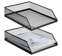 Hicarer Black Metal Letter Tray Stackable Desk Tray Single Wire Mesh Organizer Front Load File Paper Holder for Desktop Office Home School Classroom, 12.8 x 9.84 x 2.95 Inch(2 Pcs)