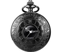 Hicarer Classic Quartz Pocket Watch with Roman Numerals Scale and Chain Belt, Black, Classic