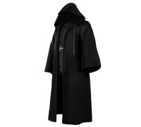 Hicarer Hooded Robe Cloak for Men Kid Halloween Wizard Costume Knight Cosplay Elven Cape Medieval Renaissance Costume (Black,Adult, X-Large)