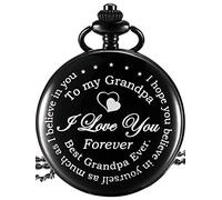 Hicarer Memory Gift to My Grandson Pocket Watch, I Love You to Grandson Gift from Grandpa Grandma (Grandpa Gifts, White Dial)