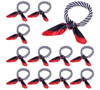 Hicarer Nautical Square Scarf Red White and Blue Scarf Imitated Silk Sailor Neck Scarves for Women Ladies Stewardess (12)