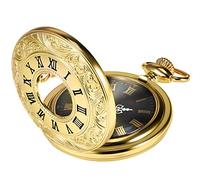Hicarer Vintage Pocket Watch Steel Men Watch with Chain (Gold)