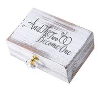 Hicarer Wedding Ring Bearer Box and The Two Become One Mr. and Mrs. Diamond Ring Box Holder Elegant Wedding Gift, 5W x 6D x 2H(Vintage White)