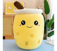HICAS Bubble Tea Plush Pillow,Boba Plushie,Cartoon Plush Dolls Funny Milk Tea Soft Doll Tea Cup Cushion Bubble Tea Plush Toy Children's Toy Birthday Gift,Yellow,24 cm/9.4 inch