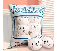HICAS Cute Snack Pillow Stuffed Animal Toys,Kawaii Cute Plush Doll Cushion,Pudding Decorative Removable Kitty Cat Dolls Creative Toy Birthday for Teens Girls Kids (White Cat)