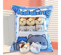 HICAS Cute Snack Pillow Stuffed Animal Toys,Kawaii Cute Plush Doll Cushion,Pudding Decorative Removable Kitty Cat Dolls Creative Toy Birthday for Teens Girls Kids (Blue Cat)