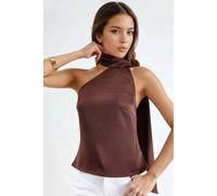 Hiccup Women's Asymmetrical Collar Satin Blouse in Dark Brown | Size: Small Hiccup Dark Brown S