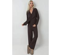 Hiccup Women's Button-Up Long Sleeve Pajama Set with Shirt Collar in Dark Brown | Size: Large Hiccup Dark Brown L