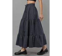 Hiccup Women's Elastic Waist Check Knotted Tiered Maxi Skirt in Dark Navy | Size: 2XS Hiccup Dark Navy 2XS