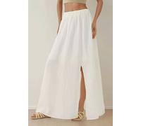 Hiccup Women's High Waist A-Form Maxi Skirt with Slit in White | Size: Medium Hiccup White M