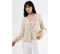 Hiccup Women's Long Sleeve Tippet Collar Blouse in Ivory | Size: Medium Hiccup Ivory M