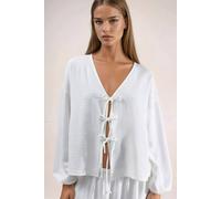 Hiccup Women's Oversized V-Neck Tie Closure Blouse in Off-White | Size: 2XS Hiccup Off-White 2XS