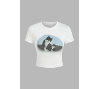 Hiccup Women's Printed Cotton Crop T-Shirt in White | Size: Medium Hiccup White M