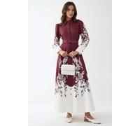 Hiccup Women's Printed Long Sleeve Maxi Dress with Belt in Burgundy | Size: Small Hiccup Burgundy S