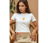 Hiccup Women's Printed Regular Fit Crew Neck 100% Cotton Crop T-shirt in White | Size: XL Hiccup White XL