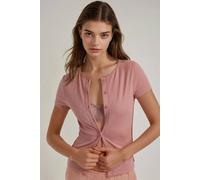 Hiccup Women's Textured Buttoned Knit Top in Baby Pink | Size: Small Hiccup Baby Pink S