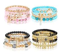 Hicdaw 4 Sets Bohemian Beaded Bracelets for Women Colorful Stretch Stackable Bracelets Layered Boho Bracelet with Dainty Jewelry