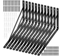 Hiceeden 12 Pack Heavy Duty Shelf Brackets, 12 in X 8 in Wall Mount Steel L Shelf Bracket, Angle Brackets for Floating Shelves, Black Metal Powder-Coated