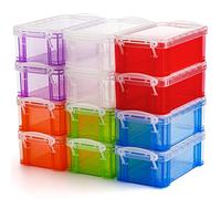 Hiceeden 12 Pack Small Plastic Storage Boxes with Lids, 13.5x7.5x5cm Stackable Organizer Containers with Snap Latch - Boxes for Beads, Crafts, Jewelry, Office, 6 Colours