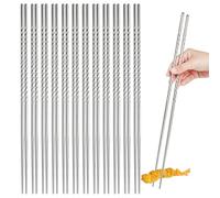 Hiceeden 12 Pairs 38cm/ 15 Inches Extra Long Cooking Chopsticks, Stainless Steel Reusable Frying Chopsticks, Metal Japanese Korean Chinese Hotpot Chopstick with Anti-Slip Threaded for Noodles, Silver
