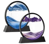 Hiceeden 2 Pack 10 Inch Moving Sand Art, 3D Sand Liquid Motion Sandscapes, Round Glass Deep Sea Sands Picture, Flowing Sands Painting for Office Desktop, Home Decor, Blue and Purple