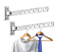 Hiceeden 2 Pack 16 Hangers Folding Wall Mounted Clothes Hanger Rack, 12 Inch Stainless Steel Laundry Drying Rack Collapsible, Wall Mounted Dryer Racks Hanger for Indoor&Outdoor Use