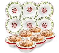Hiceeden 2 Pack Ceramic Muffin Pans, 6 Cup Non-Stick Muffin Tin Cupcake Pan, Floral Baking Pans with Red Rim for Puddings, Muffins, Cakes, Quiches, Brownies