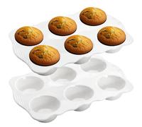 Hiceeden 2 Pack Ceramic Muffin Pans, 6 Cups Non-stick Muffin Tin Cupcake Baking Pans with Handles for Muffin Cakes, Egg Tarts, Mousse, Pot Pie, Jelly