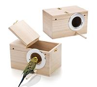 Hiceeden 2 Pack Parakeet Nest Box, Natural Wood Bird Nesting Box, Small Bird House Breeding Box for Budgie Lovebirds, Cockatiel, Parrots Mating, Aviary, 7.7×4.7×4.7 Inches