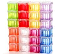 Hiceeden 24 Pack Mini Plastic Storage Bins with Lid, 8.5×6.5×5cm Clear Latch Small Storage Box, Stackable Organizer Container for Crafts, Jewelry Beads, Office Supplies, 8 Colors